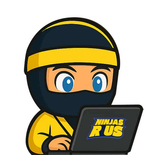 ninja using a laptop to contact ninjas r u adventure zone for a fun booking
